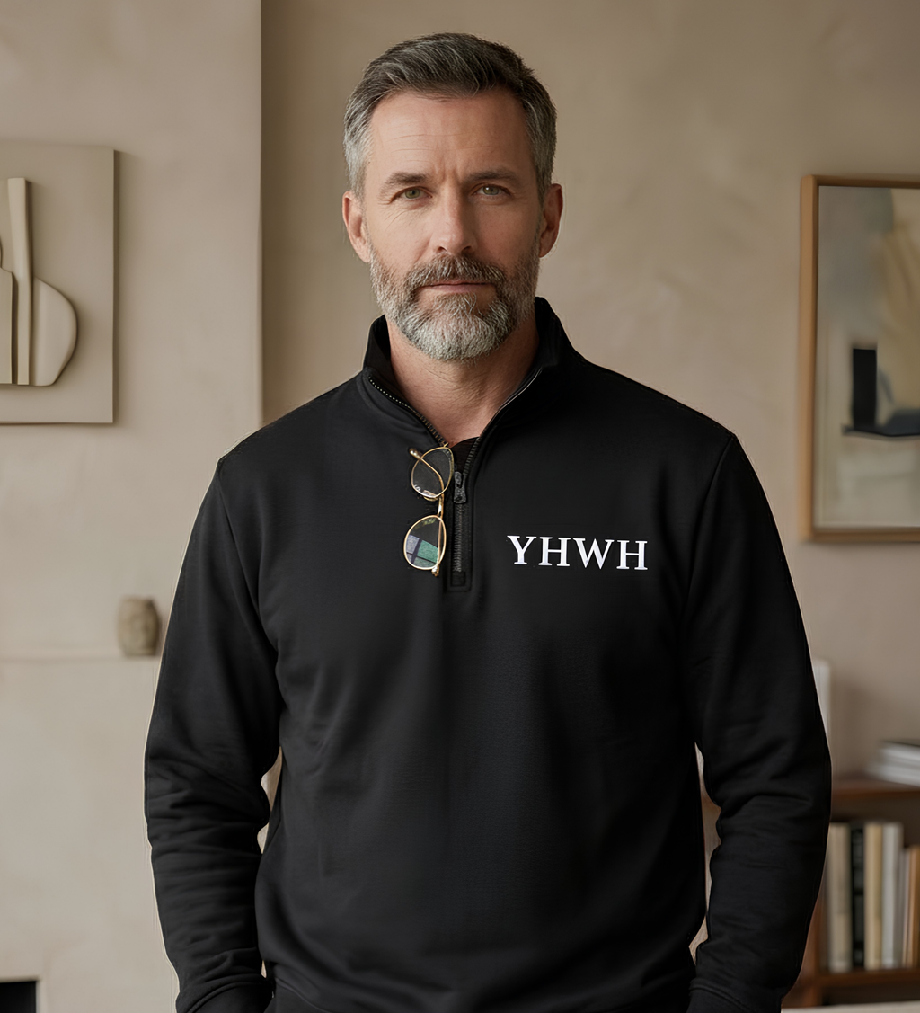 YHWH Embroidered Black Quarter-Zip